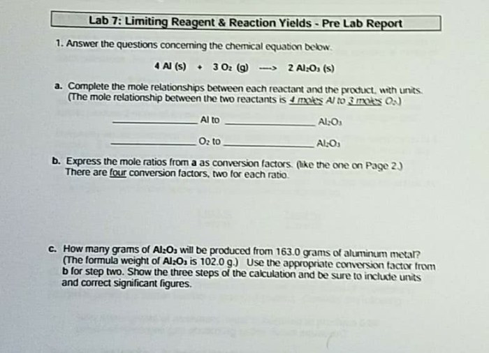 Limiting reactant pre lab answers